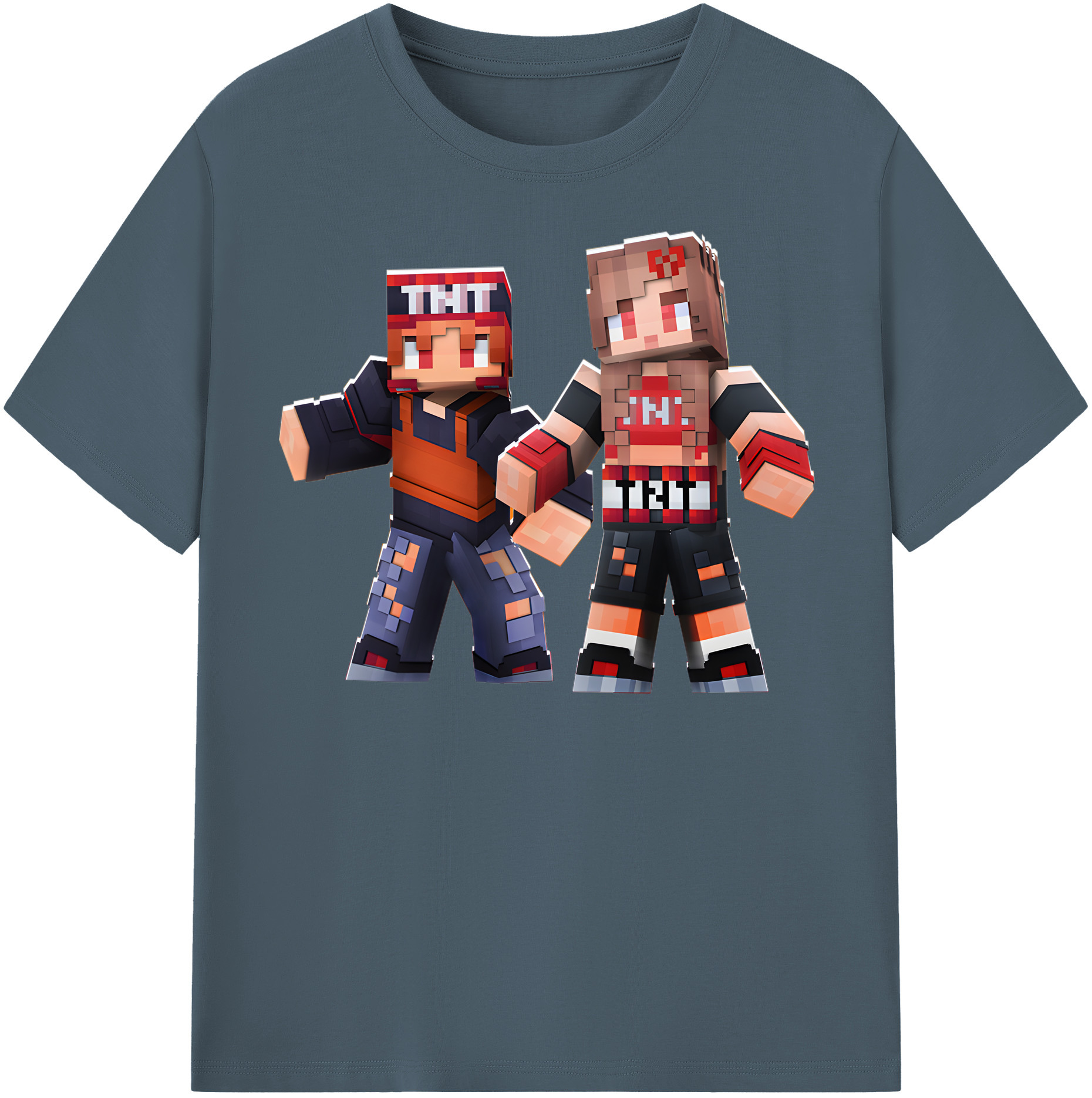 （画像用） マインクラフト ブロックの世界 Minecraft MC Block world 綿100％半袖Tシャツ（フロントプリント）